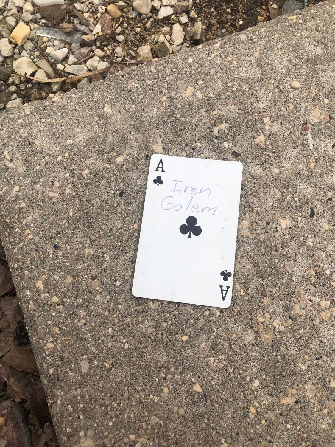 The ace of clubs, laying on the ground before the creature.
