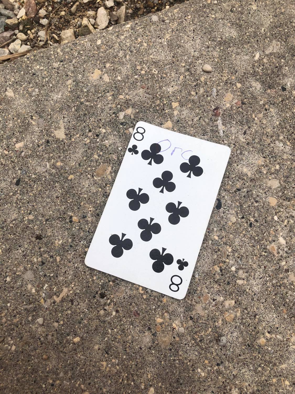 The eight of clubs, laying on the ground before the creature.