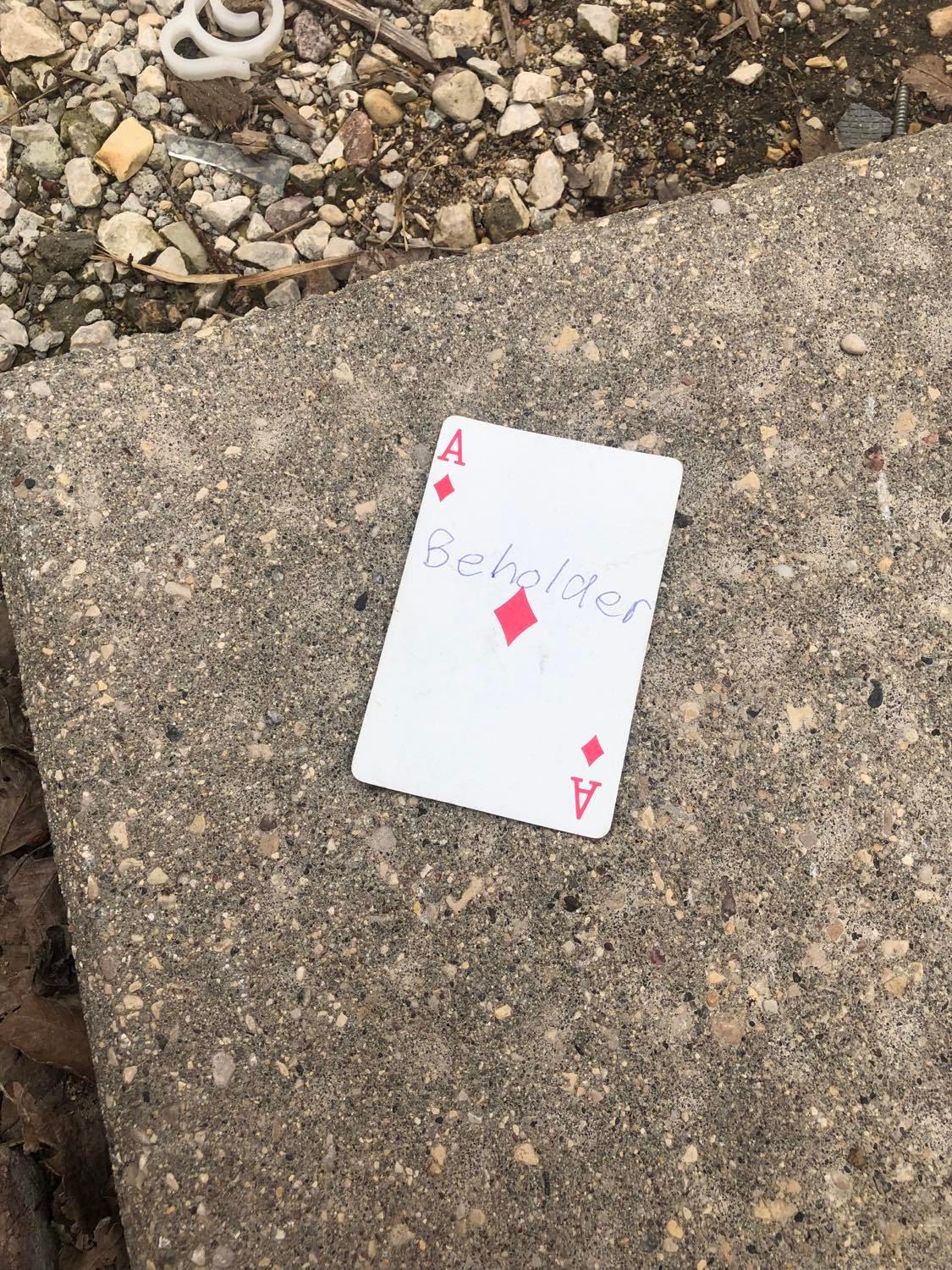 The ace of diamonds, laying on the ground before the creature.