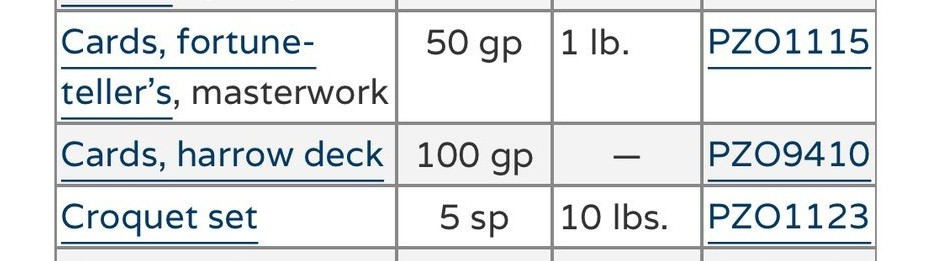 The price list for cards, a harrow deck is 100gp.