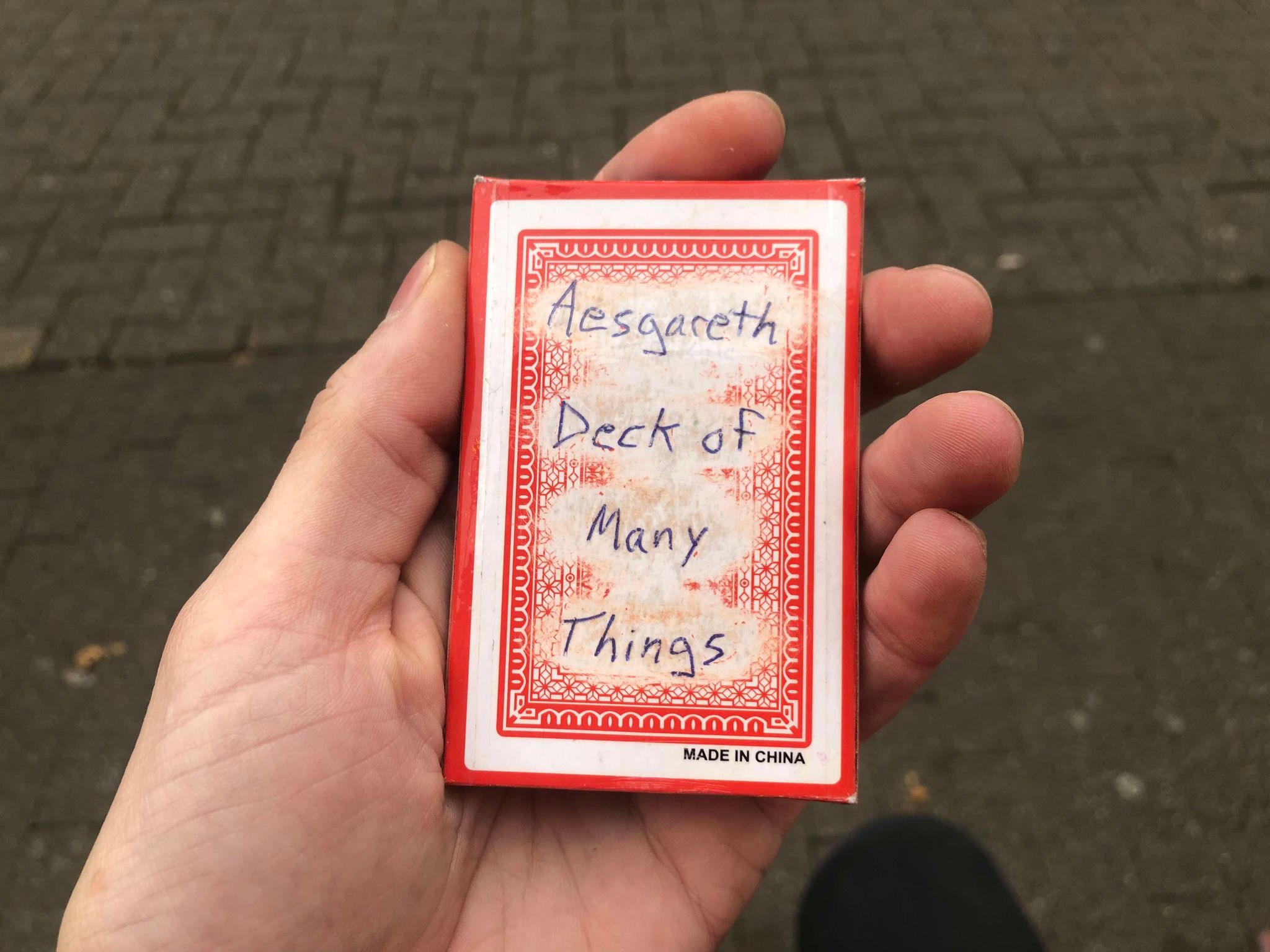 The Aesgareth Deck of Many Things, offered to you by a person who claims to be tired of turning into a rabbit. A strange offer, but who are we to turn away free items!