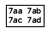 Letter map of our room, with the four corners listed as 7aa, 7ab, 7ac, and 7ad